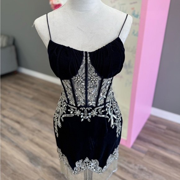 Rachel Allan Navy and Silver Embellished Hoco Dress